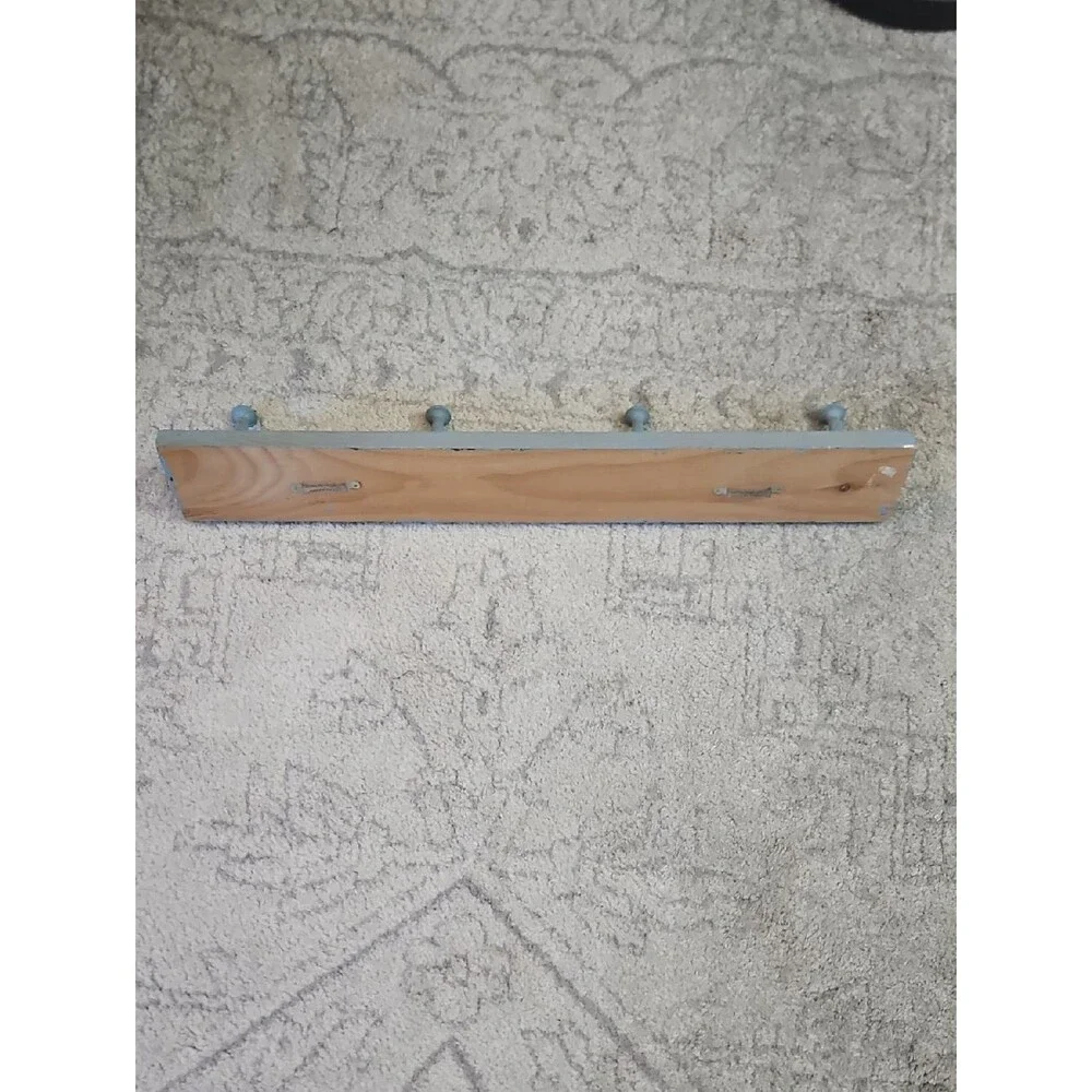 Hand Crafted Blue and Pink Wooden Heart Wall Peg Hook Rack